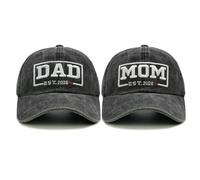 Qoyupuza Funny Mom and Dad Est 2026 Hats Set, 3D Embroidered Baseball Caps - New Parent Gifts for Pregnancy Announcement