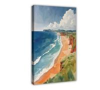 QOYVG Bamburgh Castle Watercolor Painting_ Northumberland Coast Wall Art Canvas Poster Bedroom Decor Landscape 20x30inch(50x75cm)