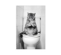 QOYVG Cat Sitting on The Toilet Watching Phone Canvas Poster Wall Art Decor Print Picture Paintings 12x18inch(30x45cm)