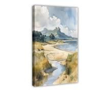 QOYVG Gower Peninsula Watercolor Painting_ Coastal Landscape Art Print Canvas Poster Bedroom Decor Landscape 20x30inch(50x75cm)
