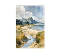 QOYVG Gower Peninsula Watercolor Painting_ Coastal Landscape Art Print Canvas Poster Wall Art Decor Print Picture Paintings 20x30inch(50x75cm)