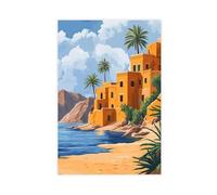 QOYVG Nubian Houses of Sudan Art Print, Flat Vector Illustration, Canvas Poster Bedroom Decor Landscape 24x36inch(60x90cm)