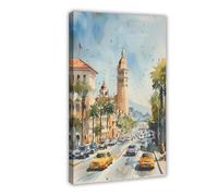 QOYVG San Diego Watercolor Painting, California Wall Art, Retro US Cities Poster, La Jolla Print, Mid Century Modern Decor Canvas Poster Bedroom Decor Landscape 24x36inch(60x90cm)