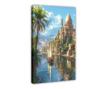 QOYVG Serene Painting of The River Nile, Ancient Egyptian Temples And Boats Canvas Poster Wall Art Decor Print Picture Paintings 24x36inch(60x90cm)