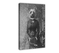 QOYVG Yorkie Victorian Wall Art Print__ Vintage Restored Altered Black & White Canvas Poster Bedroom Decor Landscape 08x12inch(20x30cm)