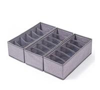 Qozary 3 Pack Sock Underwear Drawer Organizer Dividers, Collapsible Cabinet Closet Storage Boxes for Clothes, Socks, Lingerie, Underwear, Tie, Belt, Baby, Bedroom (Gray, 6 Cells)