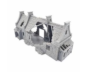 QP3D - Ruined Wargaming Medieval Terrain - Village Stone House, Scenery for Tabletop Games 28-32mm Scale Miniatures, 16-20 Century European Building for RPG 2WW Railway Modelling