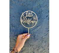 QPARTYFIRE Wood Cake Topper, Little Wildflower Birthday Decorations, Gender Reveal Decorations, Floral Theme Party Supplies