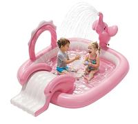 QPAU Elephant Kids Pool with Slide and Sprinkler, Inflatable Play Center with 4 Rings, 72 × 64 × 37 in, Fast Inflation Kiddie Pool for Garden & Backyard, Birthday Gift for Ages 1+ (Pink)