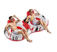 QPAU Inflatable Double River Tube, 2 Person 660lb Capacity, Puncture-Resistant 93" Sturdy Heavy Duty River Float, River Raft with Ergonomic Backrest, Cooler & Cup Holders for Family (Red&White)