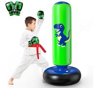QPAU Inflatable Kids Punching Bag, 48 Inch Stable Boxing Bag with Boxing Gloves, Punch Bag Dinosaur Toy & Gifts for Boys Girls Age 3-6, Kids Set for Practicing Karate, Taekwondo, MMA