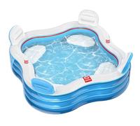 QPAU Inflatable Pool with Seats and Backrests, See Through Blue | Full Size Blow Up Design for Kids and Families, for Outdoor, Backyard and Summer Water Play