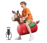 QPAU Inflatable Reindeer Hopper Bouncy Toy with Fabric Cover & Pump, Ride On Toys for Kids 5+ & Adults, Christmas Reindeer Inflatable Animal Bouncer, Outdoor Play