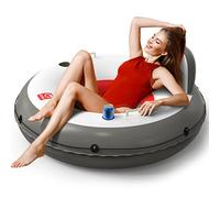 QPAU Inflatable River Raft, 47" Diameter in Size,Sturdy and Extra-Thick Material, 2 Cup Holders, Water Float to Relax Over Lake and River with Family and Friends, Non-Toxic Material,Red+Black