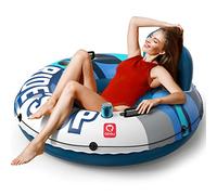 QPAU Inflatable River Raft, Sturdy and Extra-Thick Material, Water Float to Relax Over Lake and River with Family and Friends, 47" Diameter in Size, 2 Cup Holders, Non-Toxic Material,Sky Blue