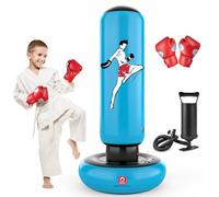 QPAU Kids Punching Bag Toy with Boxing Gloves, 66 Inch Larger Stable Kids Inflatable Boxing Bag Set, Gifts for Boys & Girls Age 6-12, for Practicing Karate, Taekwondo, MMA