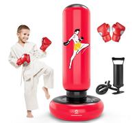 QPAU Kids Punching Bag Toy with Boxing Gloves, 66 Inch Larger Stable Kids Inflatable Boxing Bag Set, Gifts for Boys & Girls Age 6-12, for Practicing Karate, Taekwondo, MMA