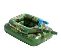 QPAU Kids Tank Pool Float with Water Cannon, 0.35mm Extra Thick Inflatable Pool Toys for Boys Girls Ages 3-6, Heavy Duty Pool Floats with Cushioned Seat for Summer Water Battle, Green/Green Base
