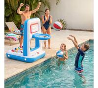 QPAU Pool Basketball Hoop with Built-in Cooler, 42" Heavy Duty Poolside & Floating Basketball Hoop for Inground and Above Ground Pools, Inflatable Water Basketball Set with 2 Balls, Pumps and Anchors