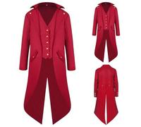 QPAXUCR Men's Steampunk Vintage Tailcoat Jacket Gothic Medieval Coat for Halloween Costume, Red, S