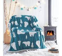 QPC Direct Christmas Sherpa Fleece Blanket Throw 130 x 170cm (Polar Bears Teal)