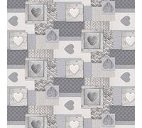 QPC Direct Knitted Hearts Grey PVC Oilcloth Table Cover Vinyl Tablecloth 140 x 140cm Square