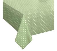 QPC Direct Sage Green Polka Dot PVC Oilcloth Table Cover Vinyl Tablecloth 140 x 300cm Rectangle