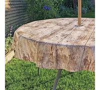 QPC Direct Wipe Clean Waterproof Outdoor Garden Tablecloth with Parasol Hole (Rustic Wood Natural, Rectangle 140 x 200cm)