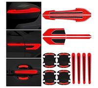 QPESRY 12 Pcs Car Stickers Auto Door Handle Scratch Protection Cover Reflective Safety Warning Anti Collision Strip Sticker Set for Car Fender Mirror (Red)