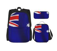 QPIPGER Australian Flag Print Casual Backpack Combo with Thermal Lunch Box & Pencil Pouch Set, 3 in 1 Oxford Bag