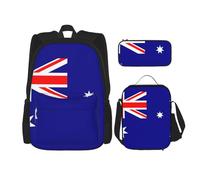 QPIPGER Australian Flag Print Casual Backpack Combo with Thermal Lunch Box & Pencil Pouch Set, 3 in 1 Oxford Bag