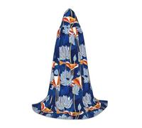QPIPGER Botanical Floral Print Halloween Costume Hooded Cloak Cape for Men Women Party Cosplay Wizard Witch Viking Robe S