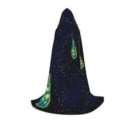 QPIPGER Bottles in the night sky Print Halloween Costume Hooded Cloak Cape for Men Women Party Cosplay Wizard Witch Viking Robe L