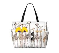 QPIPGER Cute Cartoon Funny Giraffes Print Large Beach Travel Bag for Women Waterproof Sandproof Vacation Tote Bag WIth Zipper Pockets