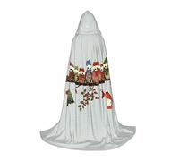 QPIPGER Cute Christmas Owls on Branch Print Halloween Costume Hooded Cloak Cape for Men Women Party Cosplay Wizard Witch Viking Robe L