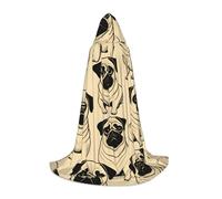 QPIPGER Cute Pug Dog Print Halloween Costume Hooded Cloak Cape for Men Women Party Cosplay Wizard Witch Viking Robe L