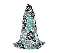 QPIPGER Dahlia Flower Print Halloween Costume Hooded Cloak Cape for Men Women Party Cosplay Wizard Witch Viking Robe L