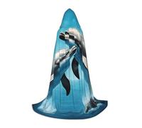 QPIPGER Dolphins in Love Print Halloween Costume Hooded Cloak Cape for Men Women Party Cosplay Wizard Witch Viking Robe S