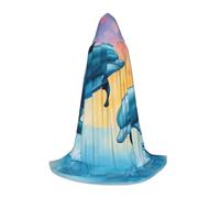 QPIPGER Dolphins in Love Print Halloween Costume Hooded Cloak Cape for Men Women Party Cosplay Wizard Witch Viking Robe S