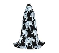 QPIPGER Elephant-Blue Black Print Halloween Costume Hooded Cloak Cape for Men Women Party Cosplay Wizard Witch Viking Robe M