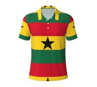 QPIPGER Flag of Ghana Print Men's Funny Golf Shirts Stretch Casual Mens Polo Shirts Short Sleeve Fashion Shirt for Men Black