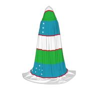 QPIPGER Flag of the Republic of Uzbekistan Print Halloween Costume Hooded Cloak Cape for Men Women Party Cosplay Wizard Witch Viking Robe L