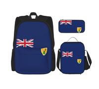QPIPGER Flag of The Turks and Caicos Islands Print Casual Backpack Combo with Thermal Lunch Box & Pencil Pouch Set, 3 in 1 Oxford Bag