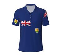 QPIPGER Flag of The Turks and Caicos Islands Print Men's Funny Golf Shirts Stretch Casual Mens Polo Shirts Short Sleeve Fashion Shirt for Men Black