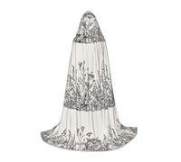 QPIPGER Floral Herbs Botanical Engraving Print Halloween Costume Hooded Cloak Cape for Men Women Party Cosplay Wizard Witch Viking Robe M