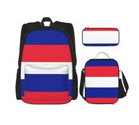 QPIPGER French Flag Print Casual Backpack Combo with Thermal Lunch Box & Pencil Pouch Set, 3 in 1 Oxford Bag