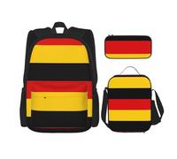 QPIPGER German Flag Print Casual Backpack Combo with Thermal Lunch Box & Pencil Pouch Set, 3 in 1 Oxford Bag