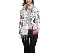 QPIPGER I Love London Prined Winter Warm Fleece-Like Tassel Scarf for Women & Men, Horizontal Scarf Shawl Soft Cozy Scarf