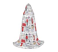 QPIPGER I Love London Print Halloween Costume Hooded Cloak Cape for Men Women Party Cosplay Wizard Witch Viking Robe S