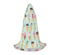 QPIPGER Ice Cream Cones Print Halloween Costume Hooded Cloak Cape for Men Women Party Cosplay Wizard Witch Viking Robe M
